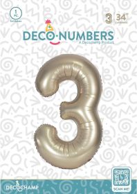 34 inch Decochamp Champagne Number 3 Foil Balloon
