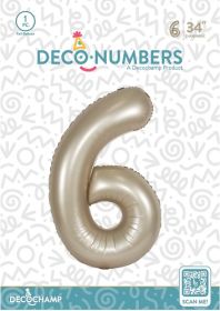 34 inch Decochamp Champagne Number 6 Foil Balloon