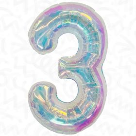 34 inch Decochamp Iridescent Number 3 Foil Balloon