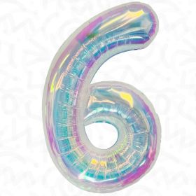 34 inch Decochamp Iridescent Number 6 Foil Balloon