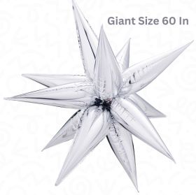 60 inch Decochamp Silver Starburst Foil Balloon